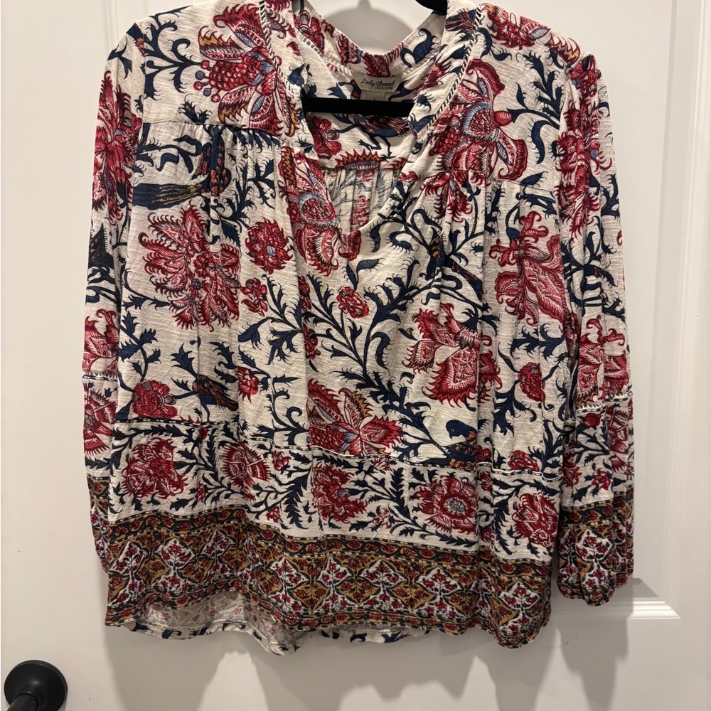 Lucky Brand Red and Blue Floral Blouse